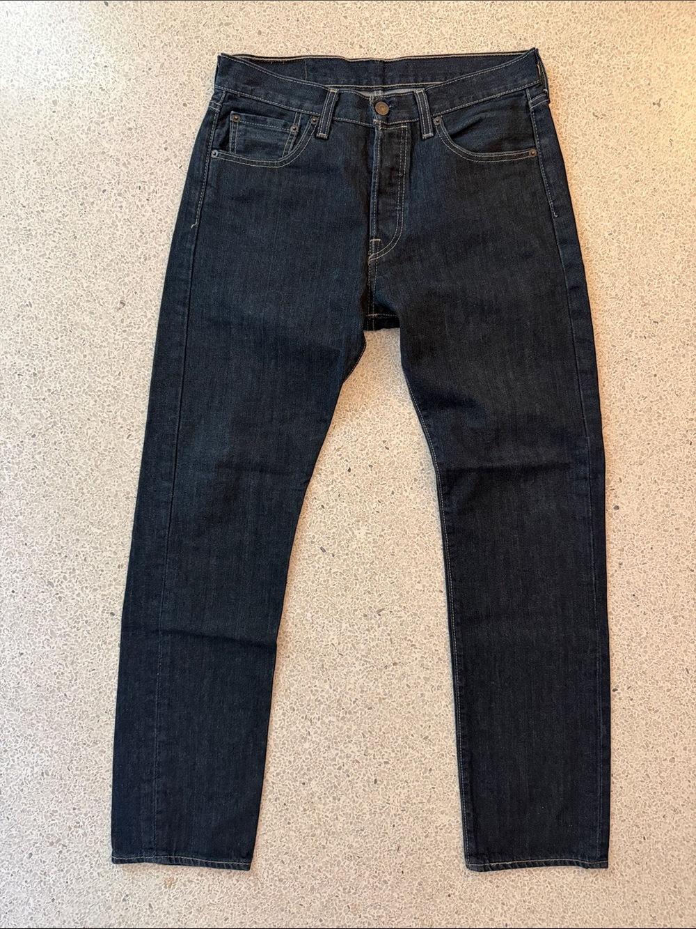 Levi's 501 Clean Rigid Dark Indigo Rinse Slim Straigh Denim Jeans 30 x 30